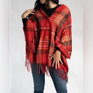 SAACHI PLAID BUTTON PONCHO
